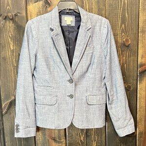 J. Crew Chambray Blazer 2 Denim Blue Office Professional Academia Preppy‎ Cotton